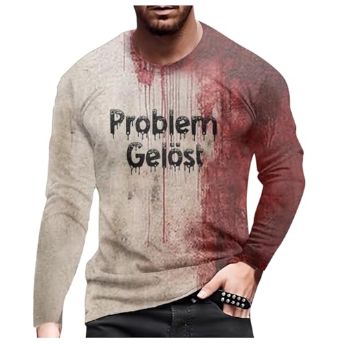 Problem Gelöst Halloween T-Shirt Herren Bloody Kostume Horror Tshirt Blood Graphic Hemd Oberteile Rundhals Langarm Pullover Oberteile Oversized Halloween Shirt mit blutigem Fun T-Shirts