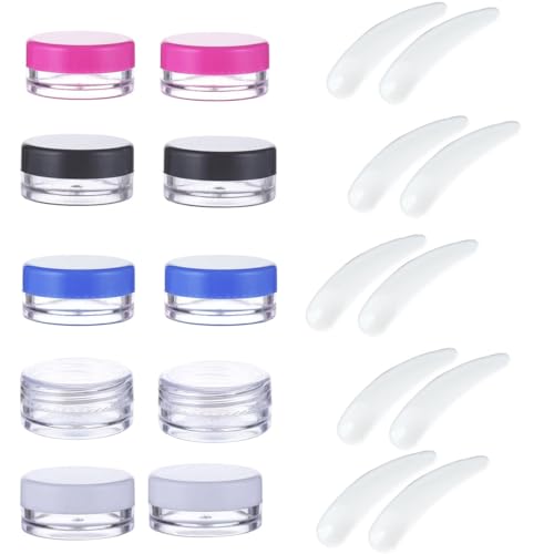 Transparente Leer Döschen, 10 Pcs Kosmetikbehälter und 10 Pcs Scoop Für Cremespatel, Cremedose Mini Dosen, Reise Probenbehälter, Make-up gebogenen Spatel, Spatel Kosmetik