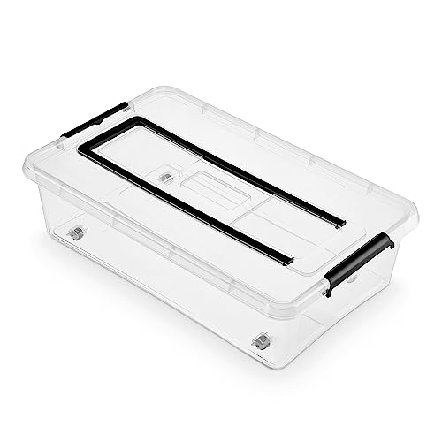 SimpleStore Aufbewahrungsbox Bedroller Mit Griff und Rollerhandle ca. 29 l - Boxen Aufbewahrung Stapelboxen 58 x 39 x 16 cm - Ordnungsboxen - Aufbewahrungsbox mit Griff Küche Büro, Schule, Werkstatt