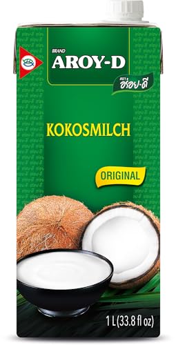 Aroy-D Kokosnussmilch – Kokosmilch zum Kochen und Backen – Ideal für Desserts, Suppen, Smoothies und Cocktails – 1 x 1 l