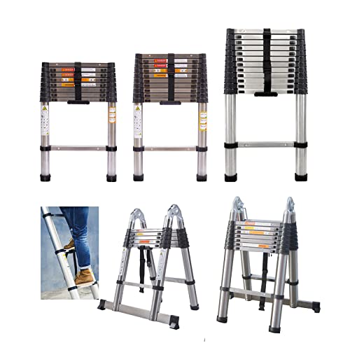 Teleskopleiter Klappleiter 5m(2.5m+2.5m) A Typ & Gerade Edelstahl Anti-Rutsch Mehrzweckleiter Ausziehbar Tragbare Leiter 150kg Belastbarkeit