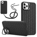 Miagon Wärmeableitung Crossbody Hülle für iPhone 11 Pro,Ständer Atmungsaktives Kühlung Zelluläres Löcher Schutzhülle Cover mit Einstellbar Handykette Schlüsselband