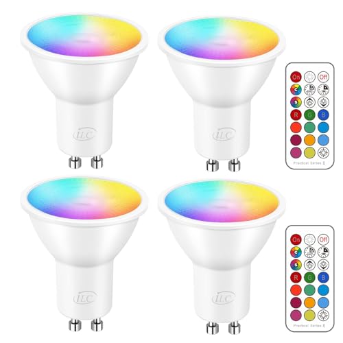 iLC LED GU10 Farbwechsel Lampe, Led Spots Birne Reflektorlampe, 5W Dimmbar Warmweiß (2700K) RGB 40W Halogenlampen,(4 Stück)