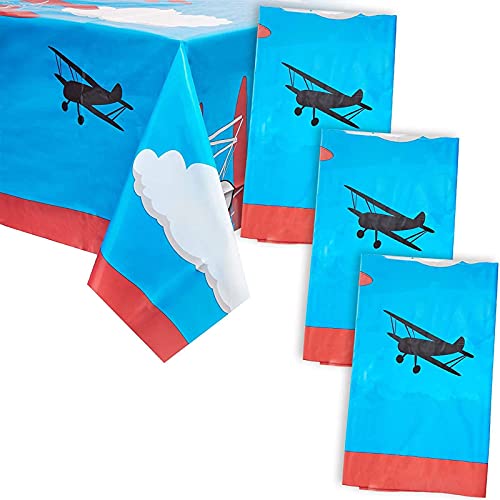 Juvale Tischdecke Flugzeuge - (Set, 3 Stück) - Tischtuch, Plastikabdeckung, Einweg oder Wiederverwendbar - Ideal für Geburtstage, Partys jeglicher Art - 1,37 x 2,47 m - Ausverkauf