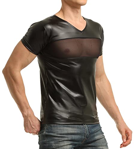 Latex ähnliches Herren Shirt mit Mesh Einsatz (XXL)