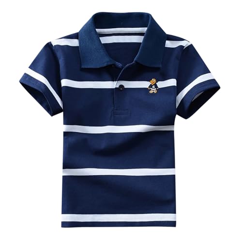 Poloshirt Jungen 164 Knopfleiste Kinder Basic Polo Shirt mit Welpen-Strickerei Polokragen gestreift Sommer T Shirts Kurzarm-Poloshirt für Jungen Lässig Tops Atmungsaktiv Active-Poloshirts 3-14 Jahre