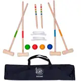 Ocean 5 Krocket Set – Outdoor Croquet Gartenspiel, das Geschicklichkeitsspiel aus Holz, für Kinder und Erwachsene, für 2-4 Spieler