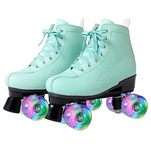 Rollschuhe für Kinder und Erwachsene, kelodo Klassische Rollschuhe für Frauen und Mädchen mit 8 Glänzend Rädern, ABEC-7 Kugellager komfortable PU Leder Roller-Skates, für innen und aussen