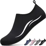 BARFULKER Badeschuhe Herren Damen Wasserschuhe Neopren Schwimmschuhe Strandschuhe Schnell Trocknend Aquaschuhe rutschfest Leicht BarfußSchuhe,Schwarz 46 EU