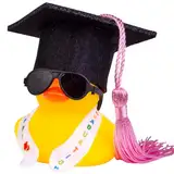 Mwmoeen lustige Akademiker Gummiente mit Diplom, Mini Graduierung Ente Auto Armaturenbrett Dekoration mit Graduierung Hut Schärpe Brille Schärpe, Geschenk bei Prüfungen Abschlussfeier (G10)