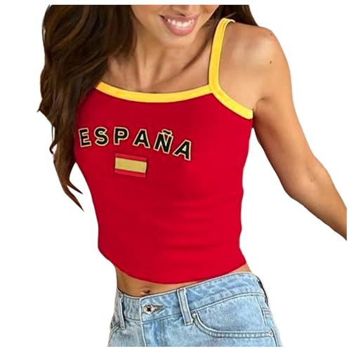 Brazil Spaghetti Crop Top Damen Y2k - Baby-T-Shirts Sexy Ärmellos Tops Brasilien Slim Fit Crop Tops T-Shirts Grafik-T-Shirts Vintage 90er Jahre Streetwear Shirts Schlupfbluse