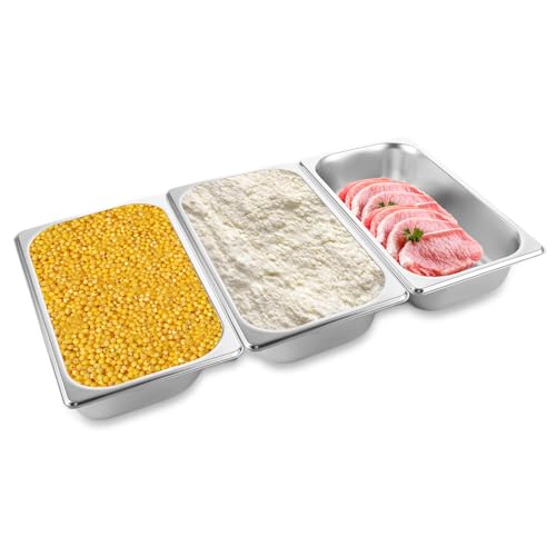 WOPPLXY 3 Stück GN Behälter, 32,5 x 17,5 x 6,5cm Panierschalen Set 3-Teilig, Edelstahl Gastro Behälter für Saladette, Chafing Dish, Bain Marie