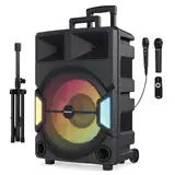 Oakcastle Tragbarer Partybox Bluetooth Lautsprecher | 150W Leistung und 6H Batterie| Karaoke Maschine mit 2 Mikrofonen, Xtra Bass, und LED-Licht | USB, AUX IN Micro SD Anschlussmöglichkeit PS500