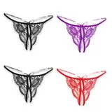 FANSEELM Damen Spitze Sexy Tanga Ouvert Slip Unterhosen Niedrige Taille Offener Schritt V-String Thongs Niedliche G-Strings Erotische Unterwäsche für Erwachsene Offenem Tanga Schritt Höschen 4er Pack