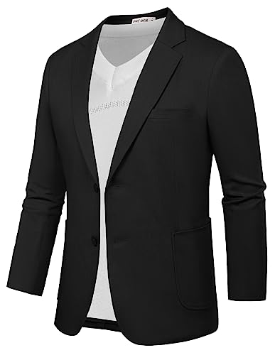 GRACE KARIN Sakko für Herren Langarm Dünner Blazer für Hochzeit Business Party Cocktail Schwarz XL