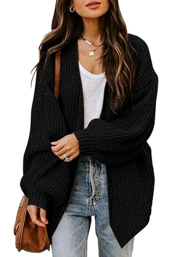 Jhsnjnr Damen Strickjacke Vorne Offen Grobstrick Cardigan mit Taschen Oversize Langarm Kuschelige Dicke Strickmantel