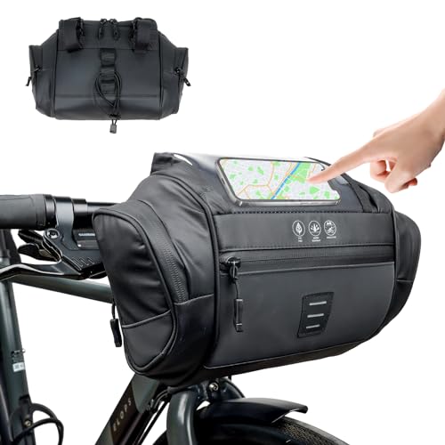 Shinkuro Fahrradkorb vorne, Wasserdicht Lenkertasche Fahrrad, 4.8L Fahrradtasche Lenker Fahrradkorb Vorne Bikepacking Zubehör mit Mobiltelefon Touchscreen und Abnehmbarer Schultergurt, Schwarz