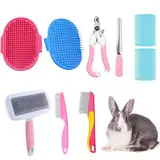 Kaninchen Pflegebürste, Kleines Haustierhaar Bürsten Kit Kaninchen Bürste, Massagebürste Häschen-Nagelknipser Kleines Haustier-Pflegebürsten Kit für Katzen, Welpen, Kaninchen, Hamster (Rosa)