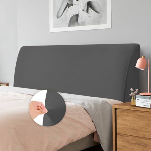 Caijin Bettkopfteil Hussen Bett Kopfteil Bezug, Weicher Strecken Samtstoff Staubdicht, Staubdichte Schutzhülle für gepolsterte Schlafzimmer Kopfteil, Samt Stoff (180-200 cm(Cal King), Grau)