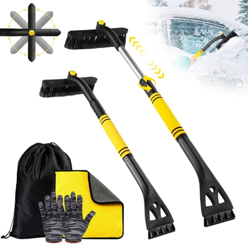 JWDMHSJ Eiskratzer Auto, Eiskratzer Auto mit Besen, Eiskratzer, Auto Eiskratzer, Auto ReinigungsbüRste Und SchneebüRste Mit Rakel, zur Schneeräumung für Autos Autozubehör(Gelb)
