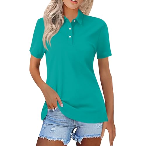 Poloshirt Damen Kurzarm Damen Poloshirts Kurzarm Polohemd Schnelltrocknend Golf Tennis Shirts Leicht Sport T-Shirts Sommer Tops Atmungsaktiv Fitness Laufshirts mit 1/4 Knopfleiste XL 01-Türkis