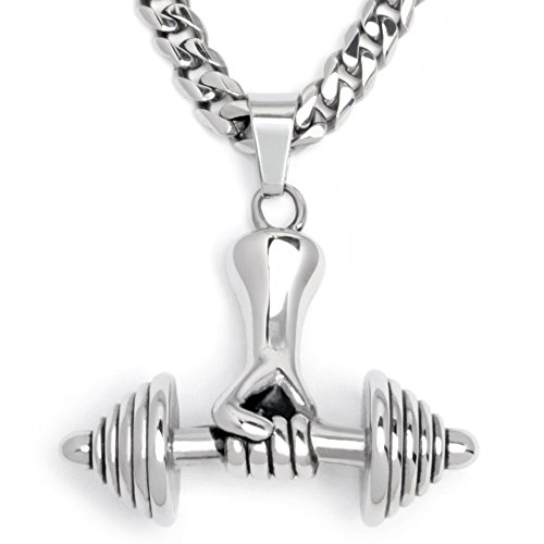 Schmuck-Checker Edelstahl Anhänger Hantel Gewicht Faust Fitness Sport Bodybuilder Schmuck + 60cm Halskette Panzerkette