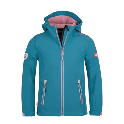Trollkids Mädchen Softshell Jacke Trollfjord, Blaugrün/Violett, Größe 164