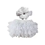 EQLEF Rüschen Bloomers Lace Windel Cover Frilled Knickers Mädchen Stirnband Set für Baby Fotografie Prop Kostüm (Weiß)
