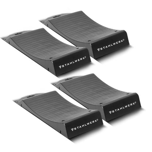 STAHLWERK Reifenschoner Standplatten GT-18 ST 4er Set mit 2,7 t Tragkraft Reifenwiege | Reifenschuhe | Hemmschuh | Unterlegkeil für Pkw, Reisemobil, Campingmobil, Wohnmobil, Caravan oder Wohnwagen