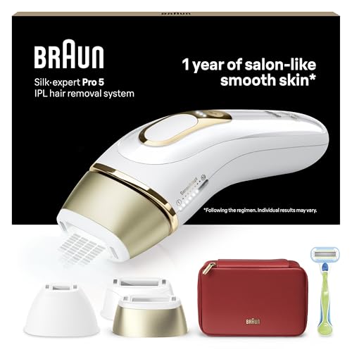 Braun IPL Silk Expert Pro 5 Haarentfernungsgerät Damen, sichtbare Haarentfernung, Designed In Germany, Venus Rasierer, 3 Aufsätze, Alternative zu Laser Haarentfernung, PL5262, weiß/gold