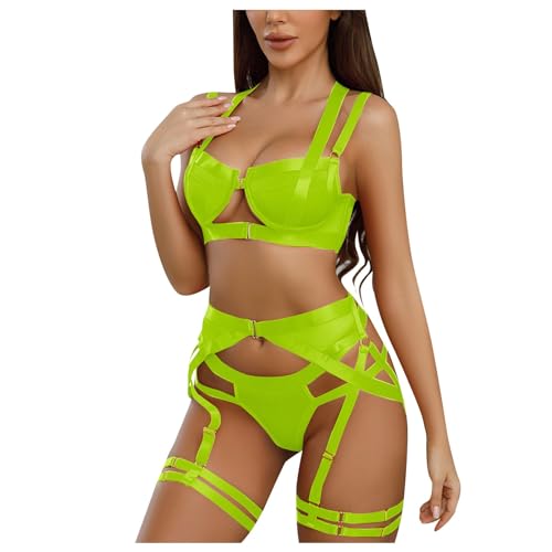 WKAYsIV Dessous Damen Sexy Unterwäsche Männer Dessous Gelb Dessous Po Neon Seide Reizwäsche Body Bodysuit Rot Dessous Vintage Dessous Damen Sexy(Grün,L)