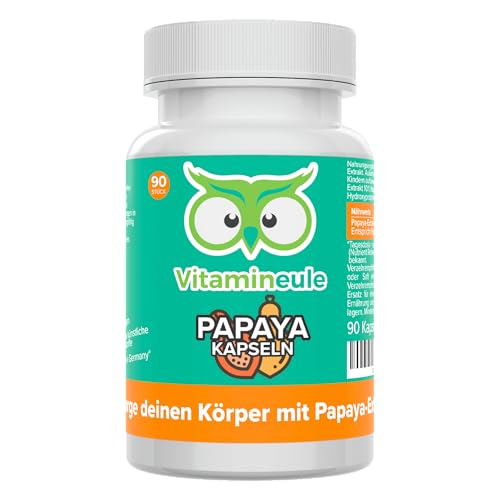 Papaya Kapseln - hochdosiert 400 mg 10:1 Extrakt (entspricht 4.000 mg Papaya-Pulver) - bioaktiv & vegan - Ananas-Enzym Papain - Produktion in Deutschland - ohne Zusätze & laborgeprüft - Vitamineule®