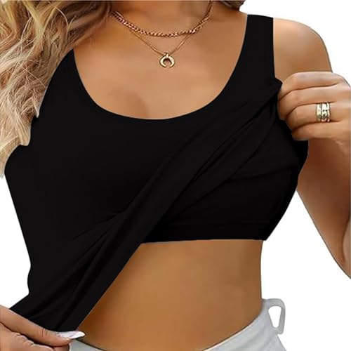 Generisch Top Damen mit Integriertem BH Regal BH Sport Tank Top Verstellbare Breitere Underwear Hemdchen U-Ausschnitt Yoga Bottoming Underwear Eingebauter Sommer Gepolstert Tops Basic Tanktops