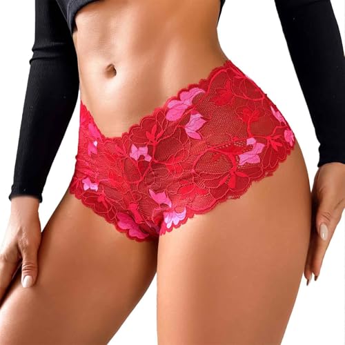 Rot Dessous Damen Unterwäsche Farbverlauf Französisch und Sexy Slips Reizwäsche Latex Dessous Sexy (Red, S)