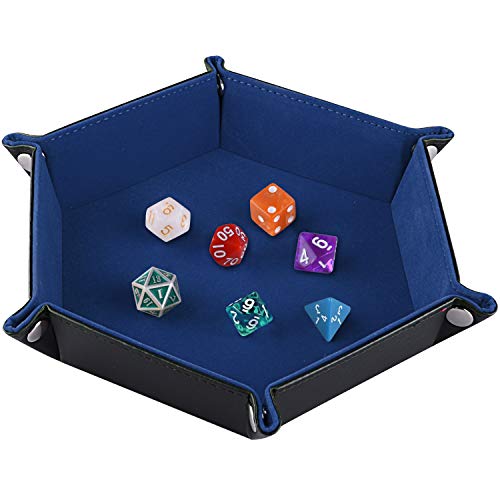 SIQUK Doppelseitige Würfelteller Faltendes Hexagon PU-Leder und Dunkelblauer Würfelbretter für Dungeons und Dragons RPG-Würfelspiel D & D und andere Tischspiele