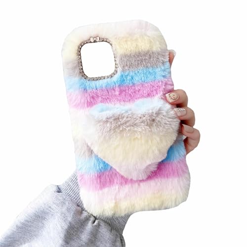 Miagon Bunt Plüsch Hülle für Xiaomi Redmi Note 12 4G,Handyhülle Mädchen Flauschige Schutzhülle Silikon Cover Faux Pelz Case mit 3D Herz