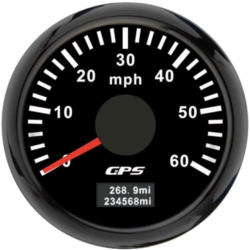 ELING 52 mm GPS-Tachometer 0–60 Meilen pro Stunde Kilometerzähler mit 7 Farben Hintergrundbeleuchtung 12 V 24 V für Schiffe Yachten Boote (schwarz+schwarz, 0-60MPH)