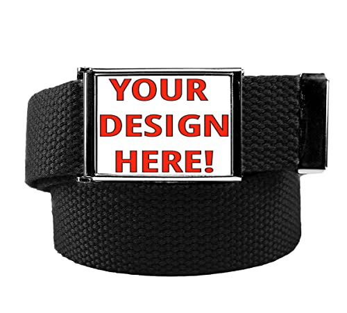 Build A Belt: Entwerfen Sie Ihre eigene Schnalle mit Ihrem Bild oder Text, inklusive Leinen-Webgürtel, Schwarz, S 29-32