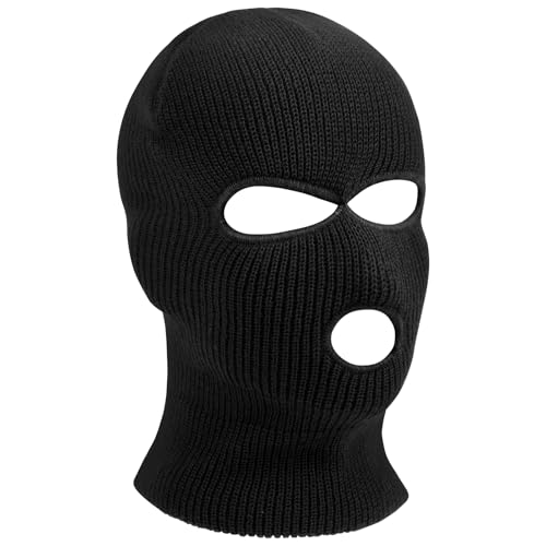 HAGOT 1PCS Balaclava, 3-Loch Sturmmaske, Gestrickte Sturmhaube, Skimütze für Motorrad und Fahrrad, Multifunktionsmaske, Schwarz