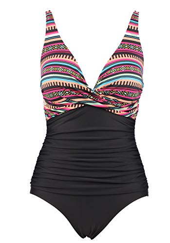 Laorchid einteiliger Badeanzug bademode v Ausschnitt Damen Badeanzug bauchweg Push up Bademode Swimsuit high Waist Schwimmanzug Böhmen Streifen XXXL