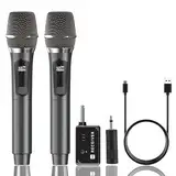 Kabelloses Mikrofon, MAILANGSHI Metall-Doppel-Handmikrofonsystem mit wiederaufladbarem Empfänger, 50 Stunden Laufzeit, 200 Fuß Reichweite, Karaoke-Mikrofone für Karaoke-Gesang, Hochzeit, DJ, Party
