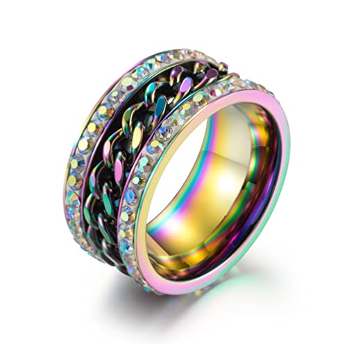 Whoiy Eheringe Aus Titan, Herren Ring Drehbar Edelstahl Farbe Farbiger Rotierbarer Angstring mit Kette für Männer 57 (18.1) Kostenlos Gravieren