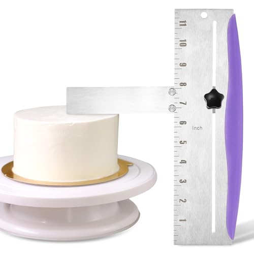 wlertcop 12 Zoll Edelstahl Kuchenschaber Verstellbar Tortenspachtel Drehwerkzeuge Tortenglätter Cake Scraper Seitenschaber Silber Küchenspatel für Mousse, Käse und Brioche von Zuckerguss auf Kuchen