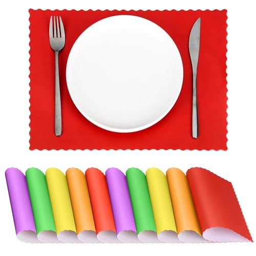 Panelee Einweg-Papier-Tischsets, 25,4 x 35,6 cm, mehrfarbig, Papier-Tischsets mit dekorativem, gewelltem Rand, blanko, Tischmatten für Restaurant, Catering, Esstisch, Baby, Kinder (stilvolle Farbe,