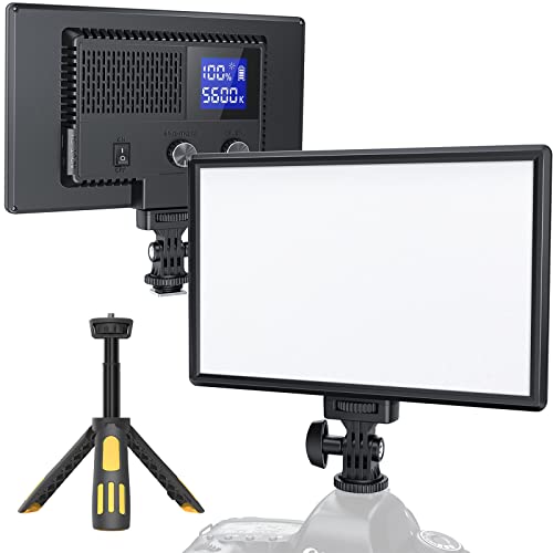 RALENO 116 LED Kamera Video Licht, 12W 600Lux Videoleuchte mit Mini-Stativ und Eingebauter 4000mAh Akku CRI95+ 3200-5600K, USB Videolicht für YouTube TikTok Zoom Fotografie Konferenzen Live-Streaming