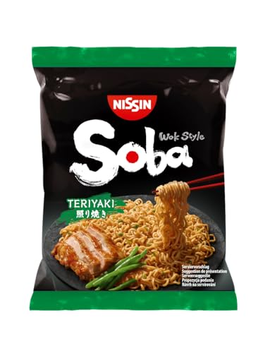 Nissin Soba Bag – Teriyaki, 9er Pack, Wok Style Instant-Nudeln japanischer Art, mit Teriyaki-Sauce, schnelle Zubereitung, asiatisches Essen (9 x 110 g)