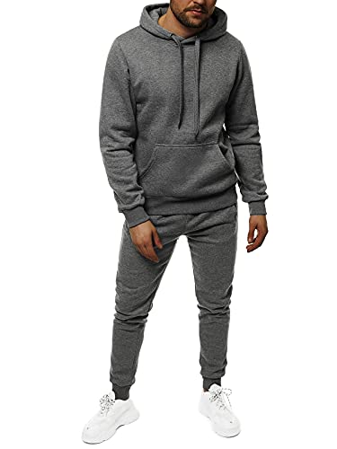 OZONEE Herren 2-Teilig Set Kapuzenpullover + Jogginghose Jogginganzug Sweatjacke Trainingshose Trainingsanzug Sportanzug Freizeitanzug Sport Anzug Tracksuit Fitnessanzug 777/3164DR/5 DUNKELGRAU XL