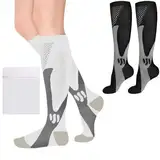 ACWOO Kompressionsstrümpfe Damen und Herren, 2 Paare Kompressionssocken Medizinisch Kompressionsstrümpfe 20-30 mmhg, Thrombosestrümpfe für Sport, Outdoor (L/XL, Schwarz/Weiß)