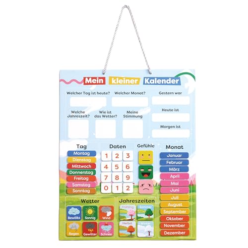 chuckle - Kalender Magnetwand für Kinder mit Jahreszeiten, Datum & Wetter - 40x32cm - Spielerisches Lernmittel für 4- bis 10-Jährige, anpassbar für jedes Jahr