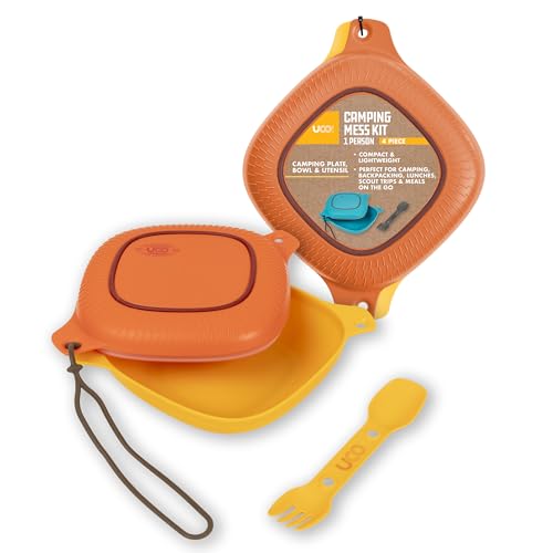 UCO 4-teiliges Set mit Schüssel, Teller und 3-in-1-Göffel für Camping, Rucksackreisen, Outdoor-Küchenausrüstung